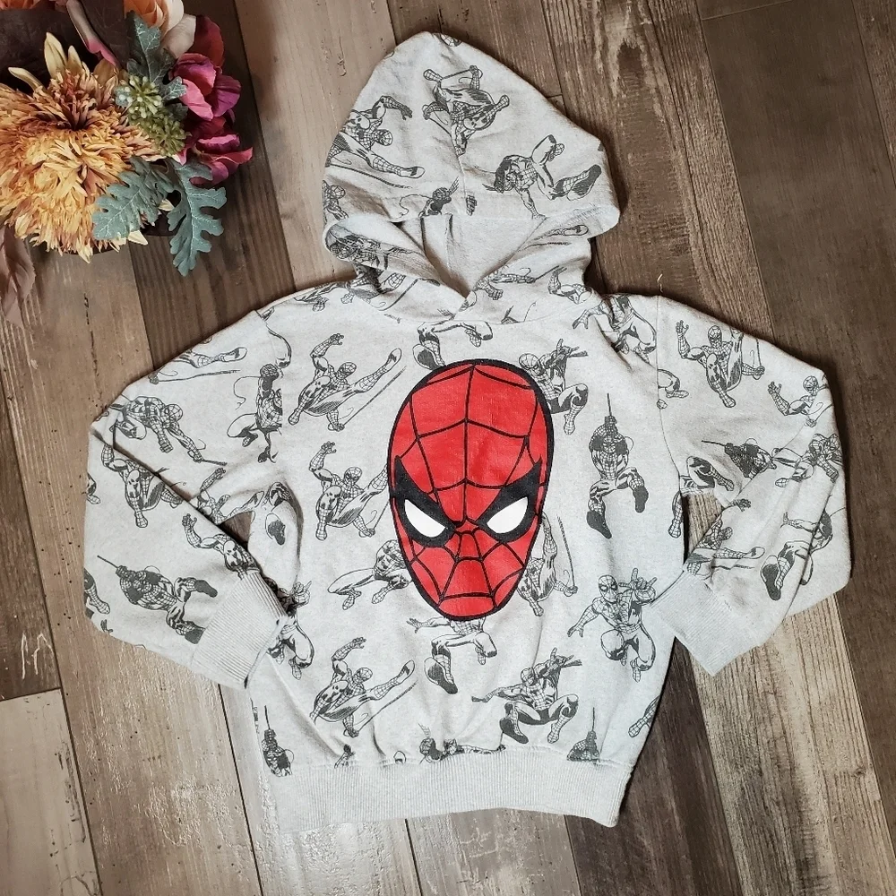 Marvel Spider-Man Pullover Hoodie Sweatshirt Size 5 Gray Red Black